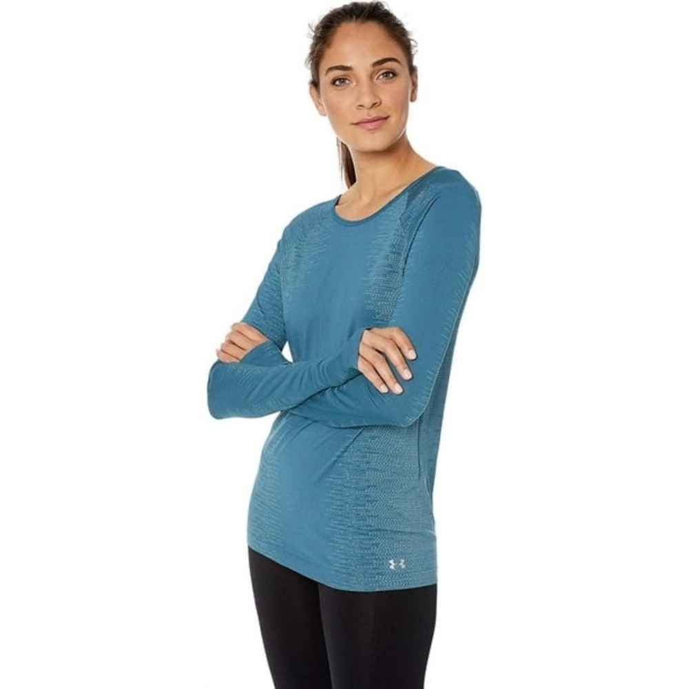 Under Armour Threadborne Long Sleeve Heatgear Scoop Back Top in Teal Size M